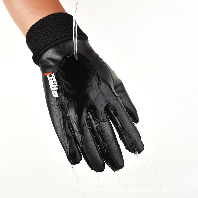 Leather gloves men's winter outdoor sports velvet to keep warm