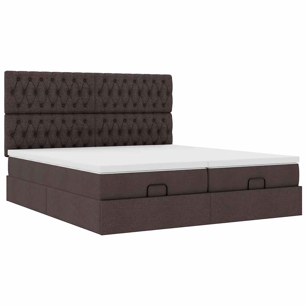 Enjoy restful nights with this Ottoman bed set including mattresses and LED lighting dark brown 180 x 200 cm fabric