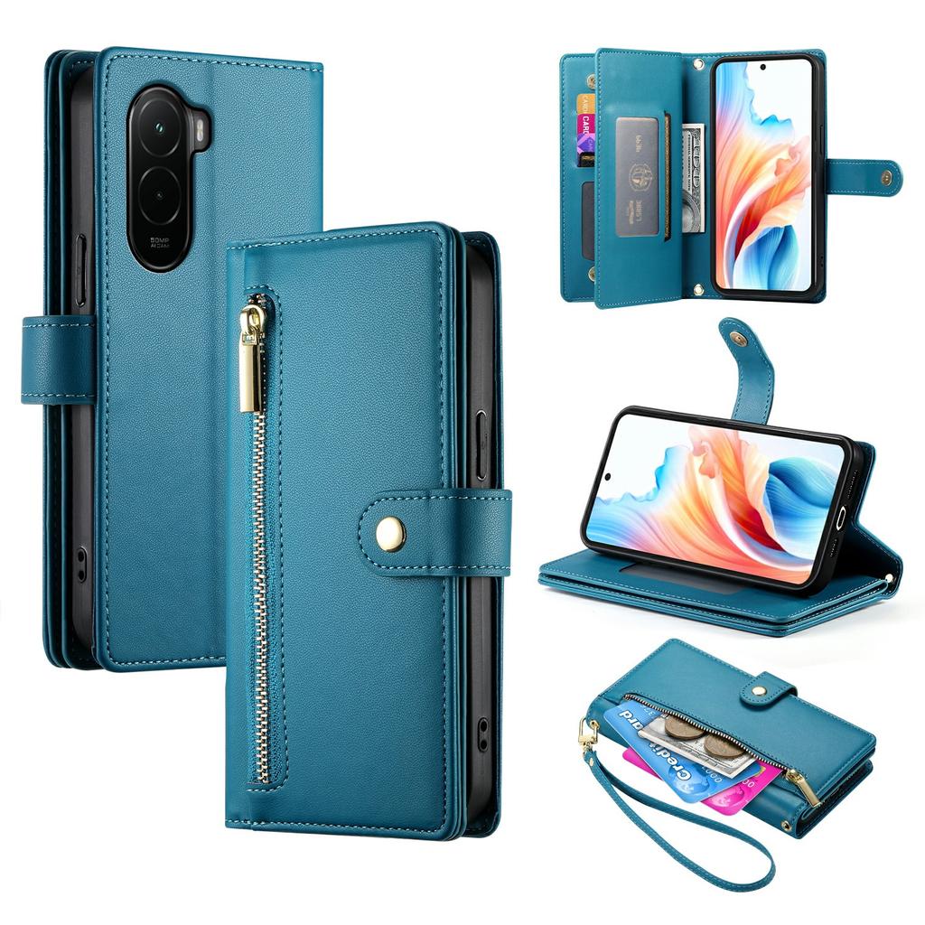 For Xiaomi Poco M7 4G (EU) (171mm) Case Zipper Pocket Wallet Leather Phone Cover with Straps