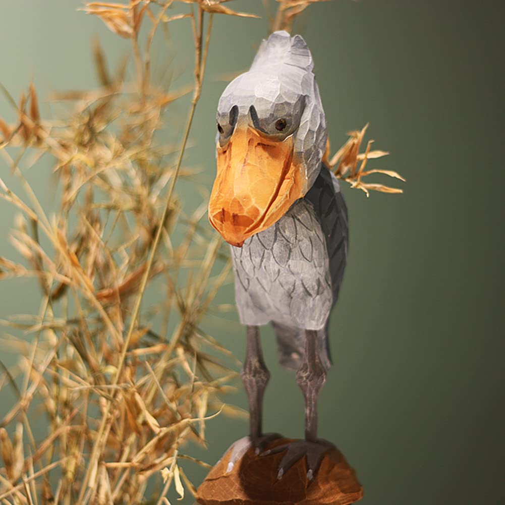 (hej!e) Shoebill Figurine, Wooden Carving, Wooden Object, Scandinavian Decor, Interior Decor, Doll, Handmade, Basswood (Gray)