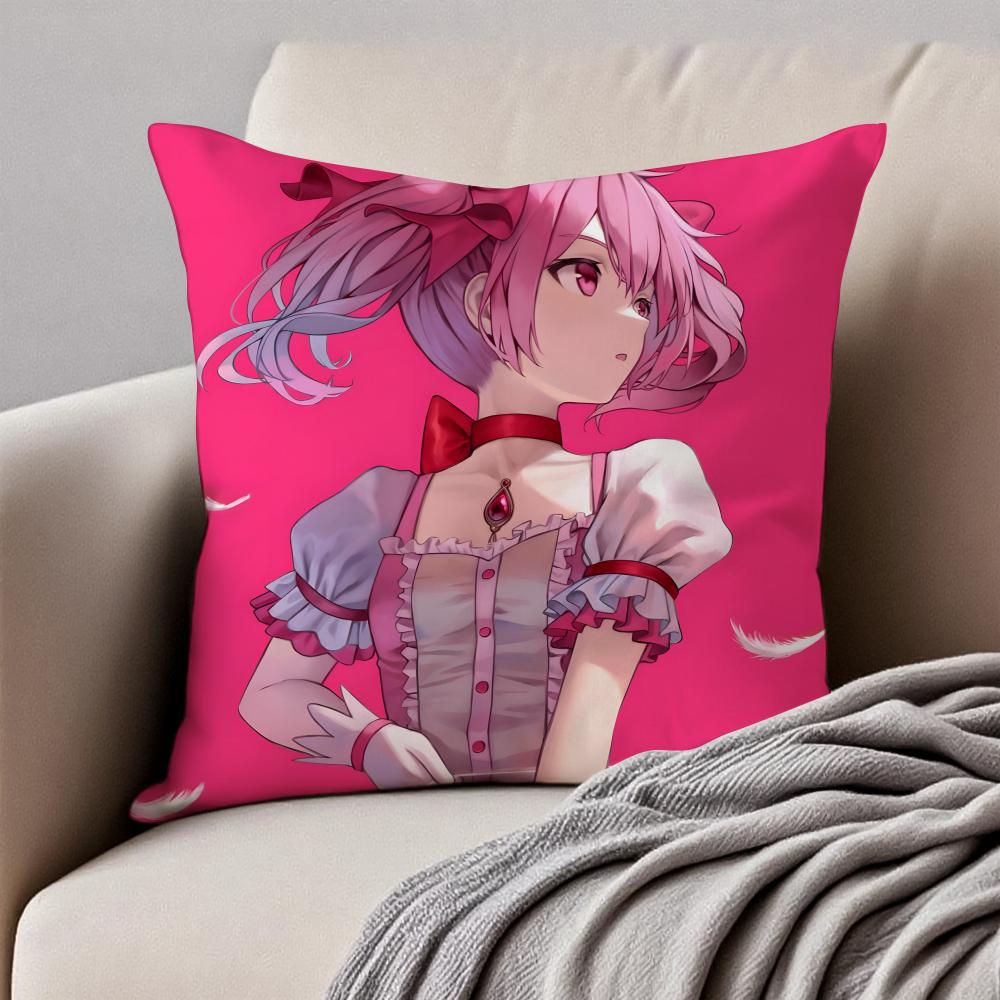 Anime DarkFantasy PPuella Magi Madoka Magica Cushion Cover Pillowcase Antidustmite Invisible Zipper Short Plush Sofa Cushion