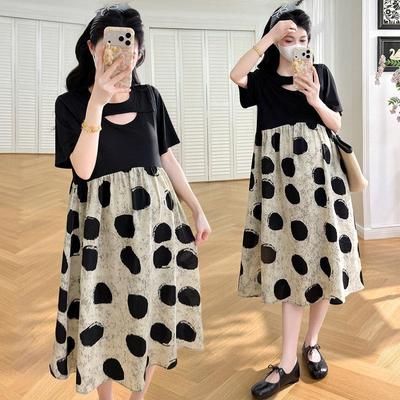 2026 Versatile Korean Style Summer Maternity Dress: Age-Reducing, Loose, Plus Size, Slimming Patchwork Two-Piece Style