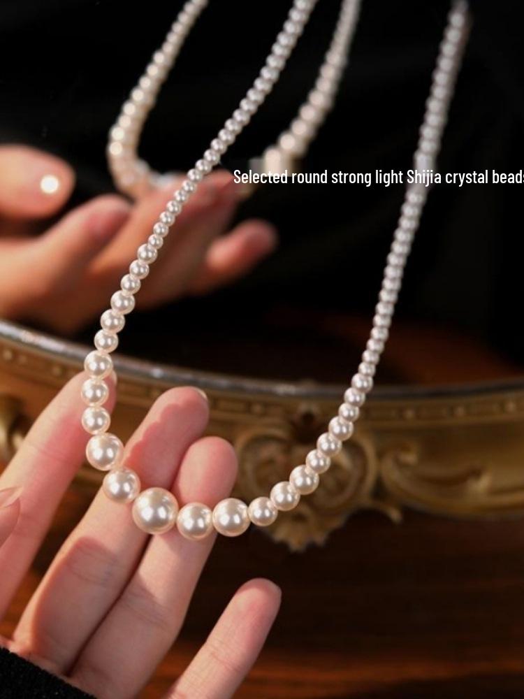 Pearl Gradient Clavicle Necklace - Women's Fashionable French Bead Jewelry