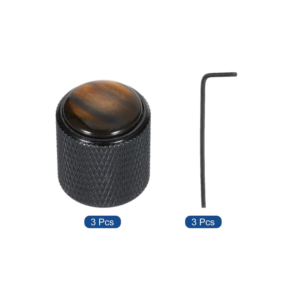 uxcell Guitar Bass Dome Amber 6mm Black Volume and Tone Control Knobs for Electric Guitars and with Internal Hex Set of 3 Knobs, Top, Metal, Basses,