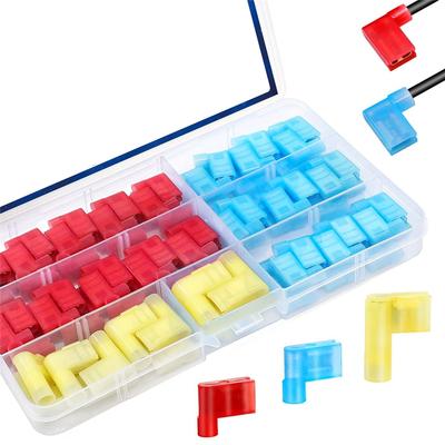 HHO-Right Angle Spade Connector 22-18/16-14/12-10AWG 80Pcs Nylon Quick Disconnect Flag Terminal Set Red/Yellow Blue