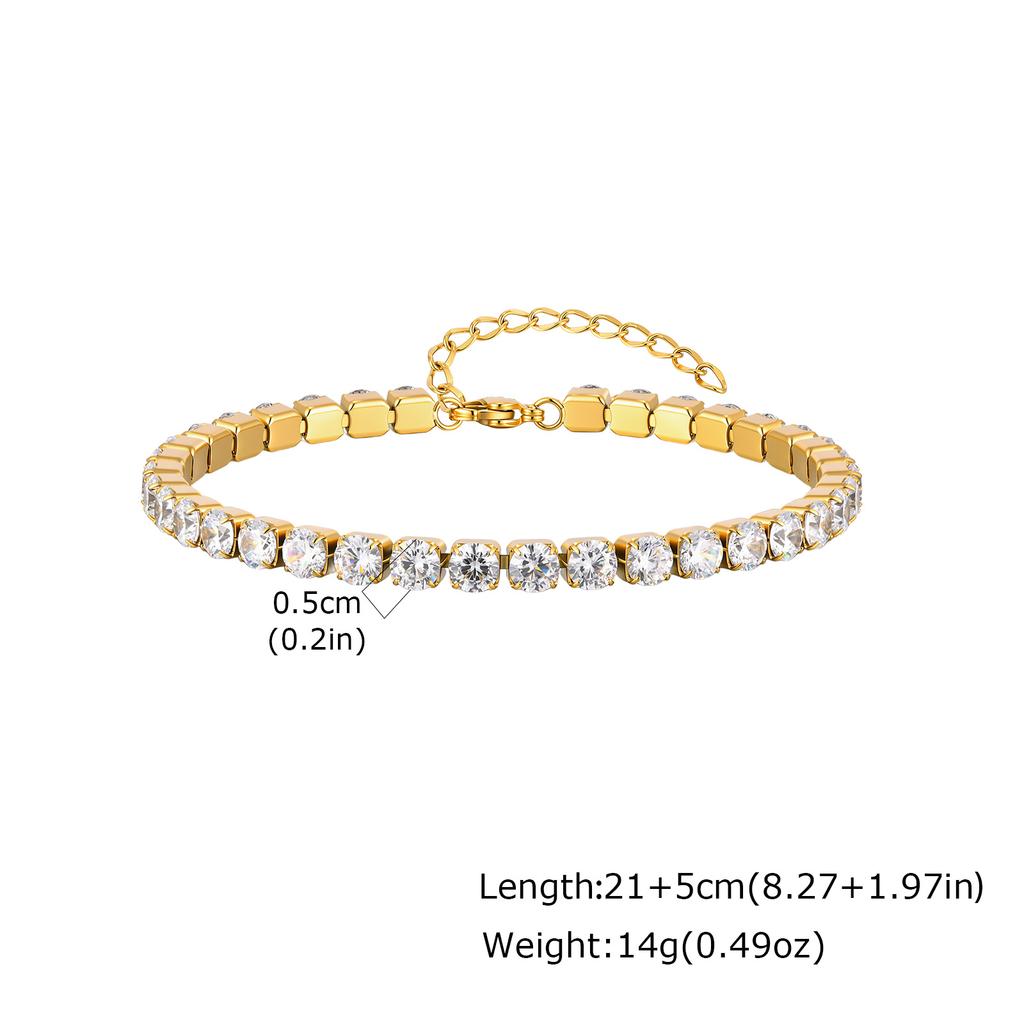 Zirkonia Tennis-Fußkettchen für Damen Edelstahl 18K Gold Plated CZ Fußkette Layering Sommer Anlaufgeschützt Wasserdicht