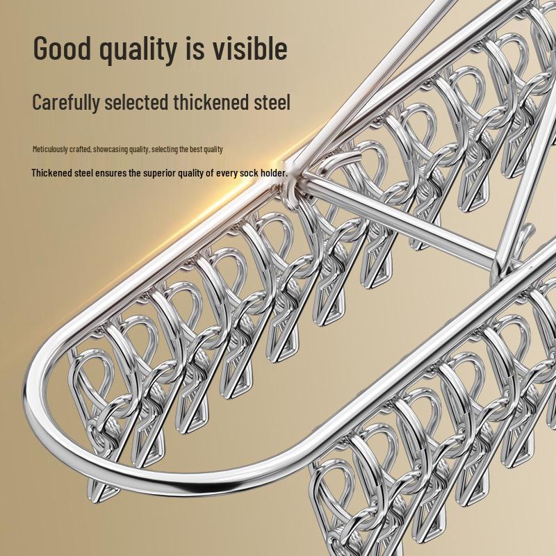 Stainless Steel Multi-Clip Windproof Sock Hanger for Dorm and Balcony Drying
