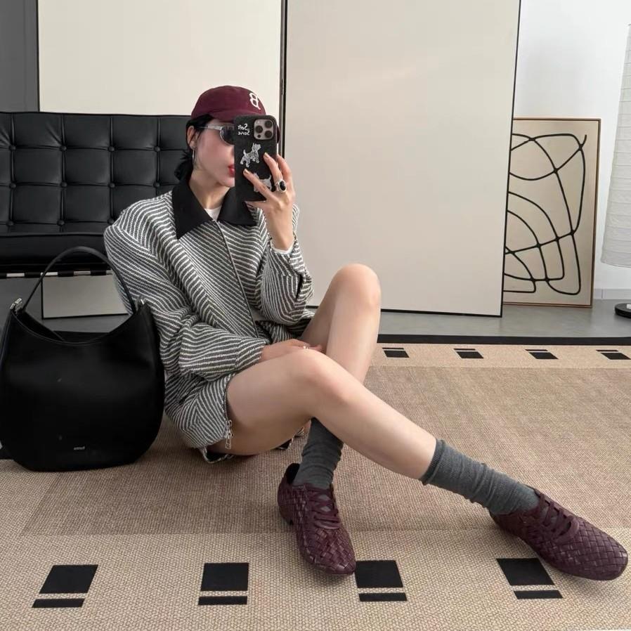 Summer New Retro Hand-woven Square Head Flat Bottom Single Shoes Women's Leather Lace-up