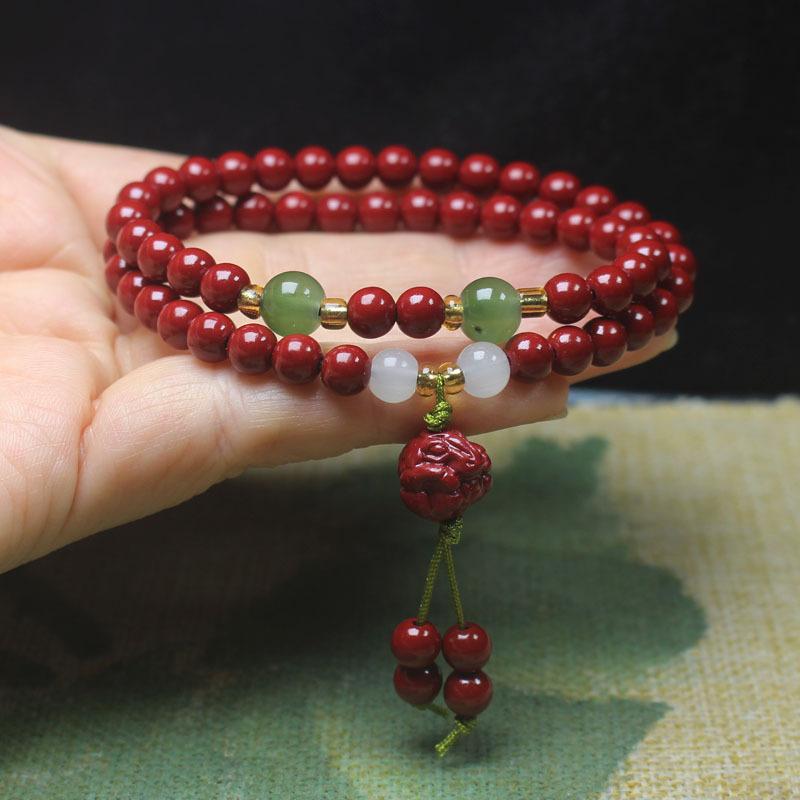 

Cinnabar 6mm Double Wrap Bracelet Horse Pendant Simple Hand Ornament Gift Jewelry