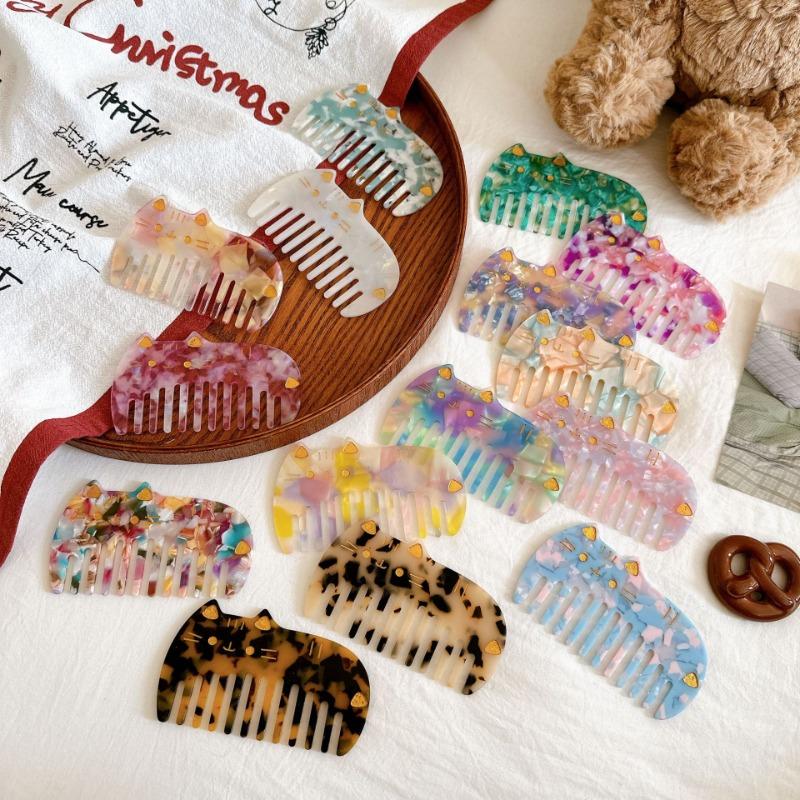 Korean Acetate Wide Tooth Comb for Women  Vintage Cute Cat Design Travel Portable Leopard Print Anti Static Kids Hair Comb