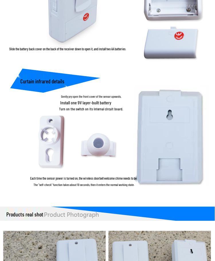 Ultra-Long Range Infrared Sensor Battery-Powered Doorbell with Split Design and Alarm Feature