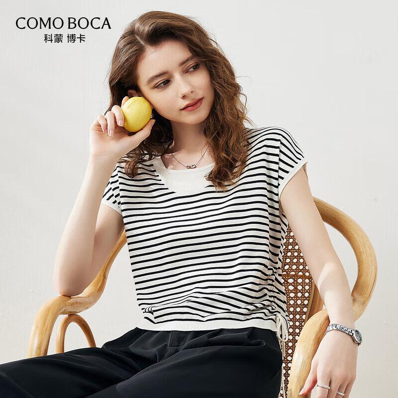 Women s Silk Blend Slim-Fit Striped Knit T-Shirt L