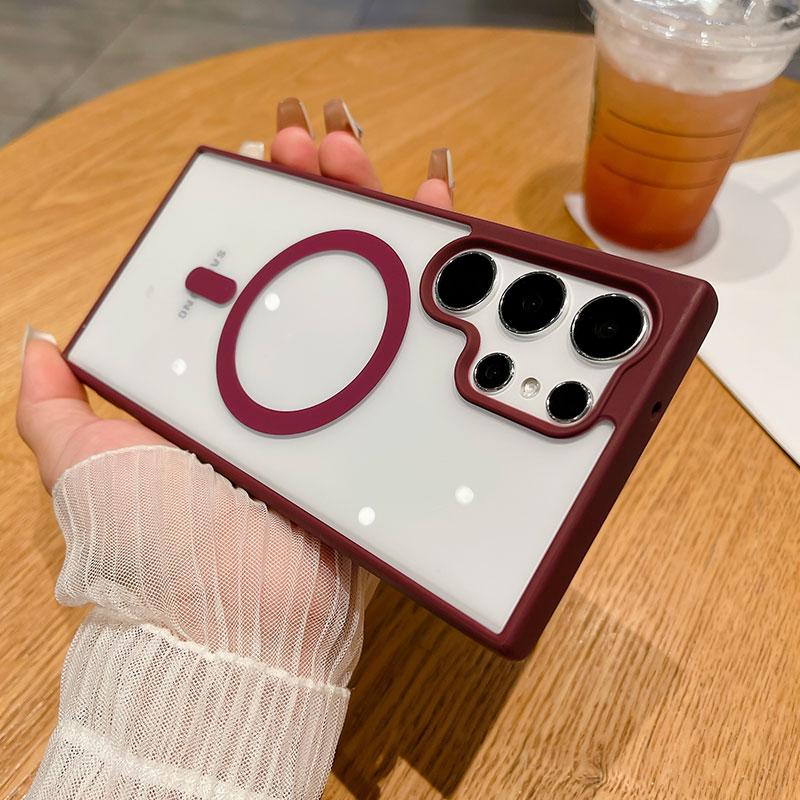 Lyxigt genomskinligt magnetiskt Magsafe-skal för Samsung Galaxy S22 S23 Ultra mobilskal trådlös laddning stöttåligt hårt skydd