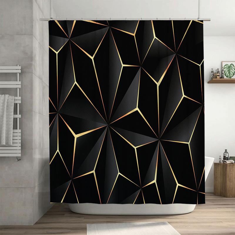

Luxury Gold Black Stripe Shower Curtain - Creative Linear Geometry Design - Indoor Home Bathroom Decor Artistic Bath Curtain W60H190(CM)-1 Pcs