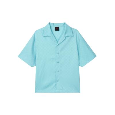 Einfarbiges Lässiges Locker Sitzendes Kurzarmhemd für Herren Tops Blau DX9682-464