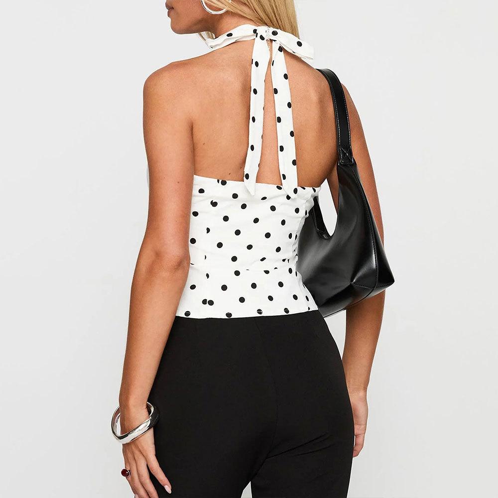 New European and American Style Neck V-neck Polka Dot Vest Female Slim and Thin Short Open-navel Inner and Outer Top