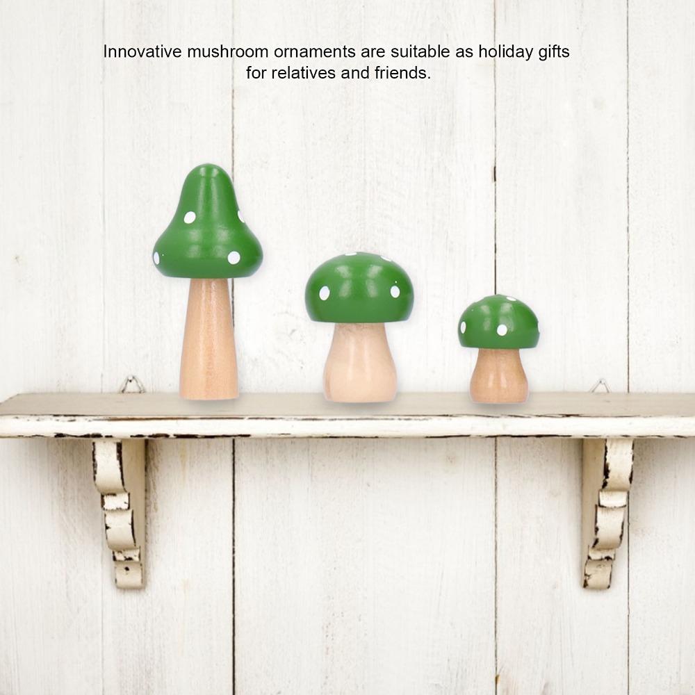 3pcs Wood Mushroom Ornament S L M Indoor Decoration Figurine Festival Gift Ornament  Bedroom