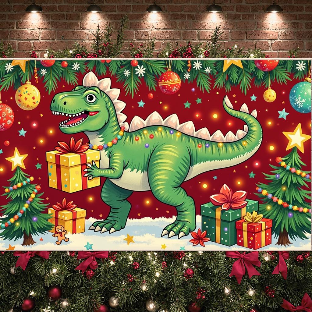 Party Backdrop Colorful Ornaments Celebration Banner Dinosaur Banner Pine Tree Decor Photo Prop For Indoor Decoration