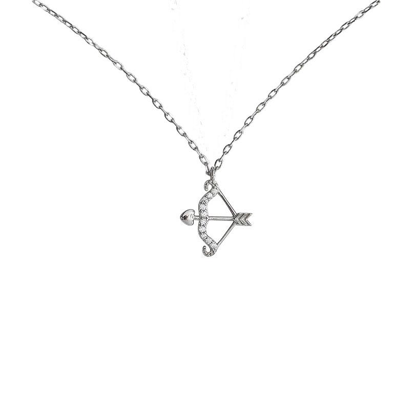 Silver Fashion Love Cupid Arrow Flash Diamond Clavicle Chain Lady Pendant Bow and Arrow Necklace Jewelry Gift