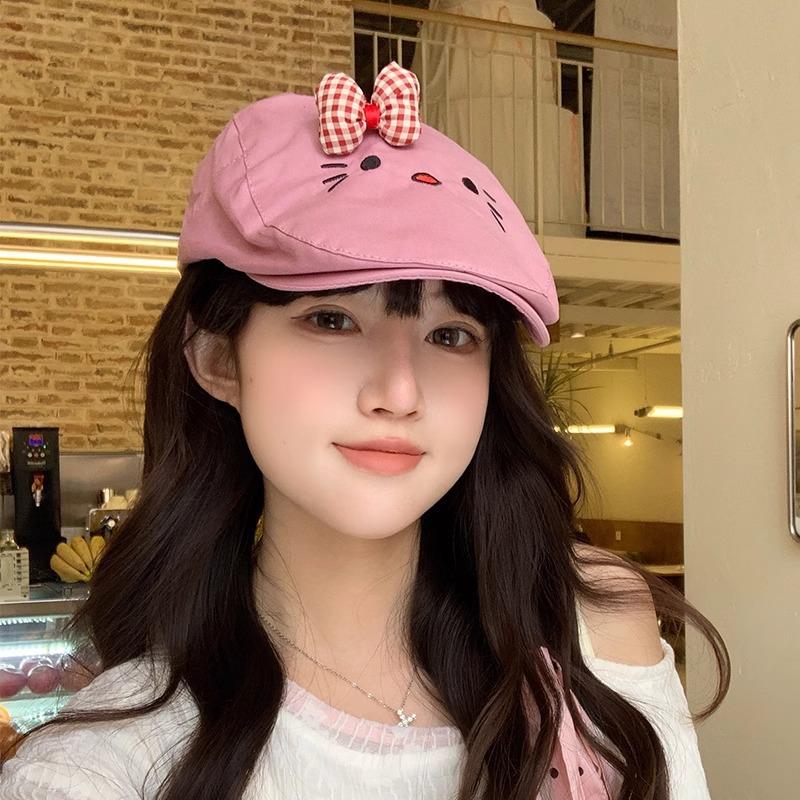 Spring and summer thin cute bow cat forward hat female Korean version versatile reverse wear forward hat show face small hat