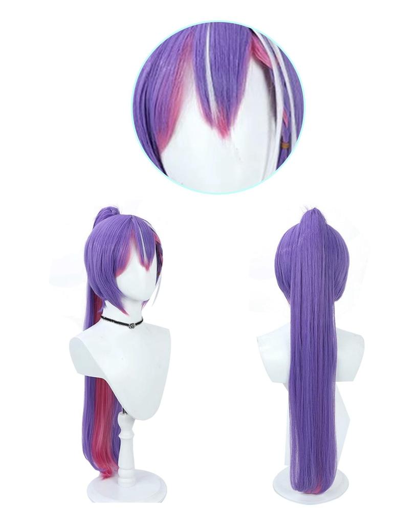 Tokoyami Towa Cosplay Costume with Cyberpunk Full Adult Costume for School YouTuber Tokoyami Towa Cosplay Towa Wig Size [Excellent Quality] Wig,