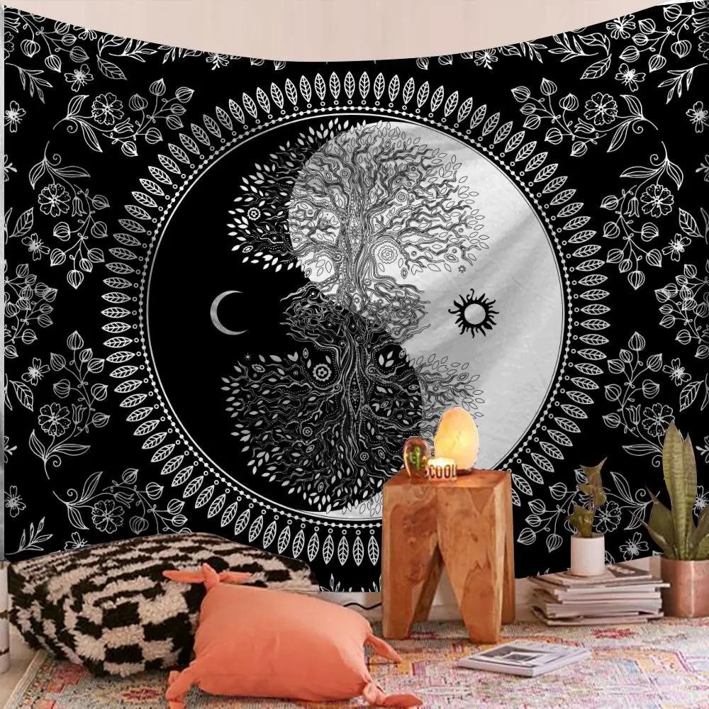 VIKAMA Indian Mandala Bohemian Tapestry Forest Tree Wall Hanging Art Backdrop Mural Living Room Bedroom Home Decor