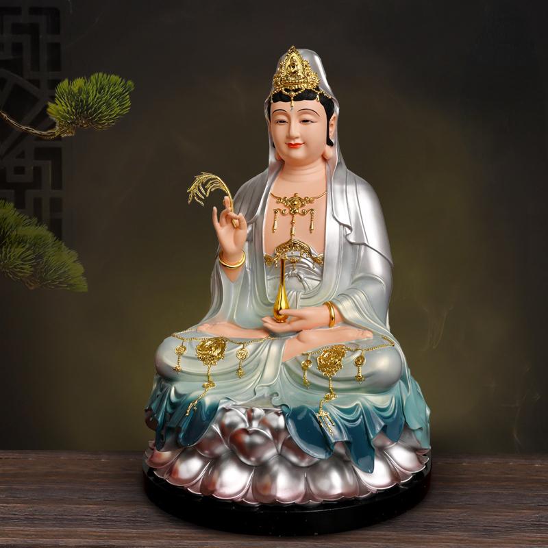 Home Angebote von Buddha-Statuen Farbige Harz Kunsthandwerk Nanhai Guanyin Bodhisattva Home Buddha Hall Dekoration
