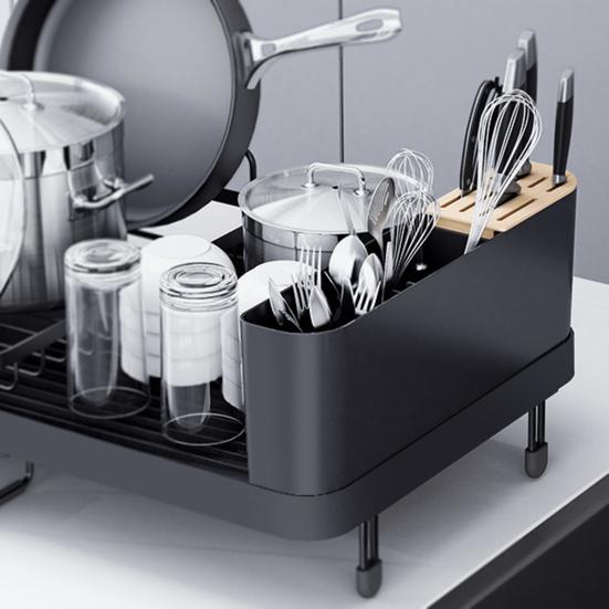Extendable Dish Drying Rack Dish Organizer with Drainage Multifunctional Dish Rack with Cutlery And Cup Holders for Kitchen Countertop
