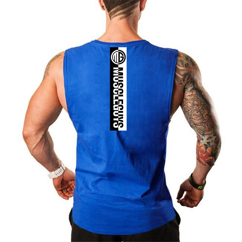 Muscleguys Gym Sleeveless Basketball Training Sport T-Shirts Summer Mens Fitness Runnning Singlets Breathable Cotton Bodybuilding Tank Tops