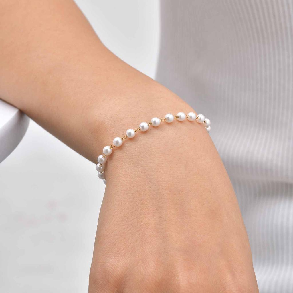 Women's Stainless Steel Beaded Ball Bracelet, Pearl Bracelet, Non-Tarnish Stackable Jewelry Adjustable Wedding Accessories