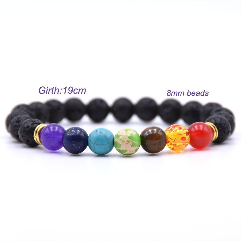 2PC Lava Rock Bracelet Set For Men Women Essential Oils Diffuser Natural Stone Bead Chain Bangle 7 Chakra Handmade Jewelry