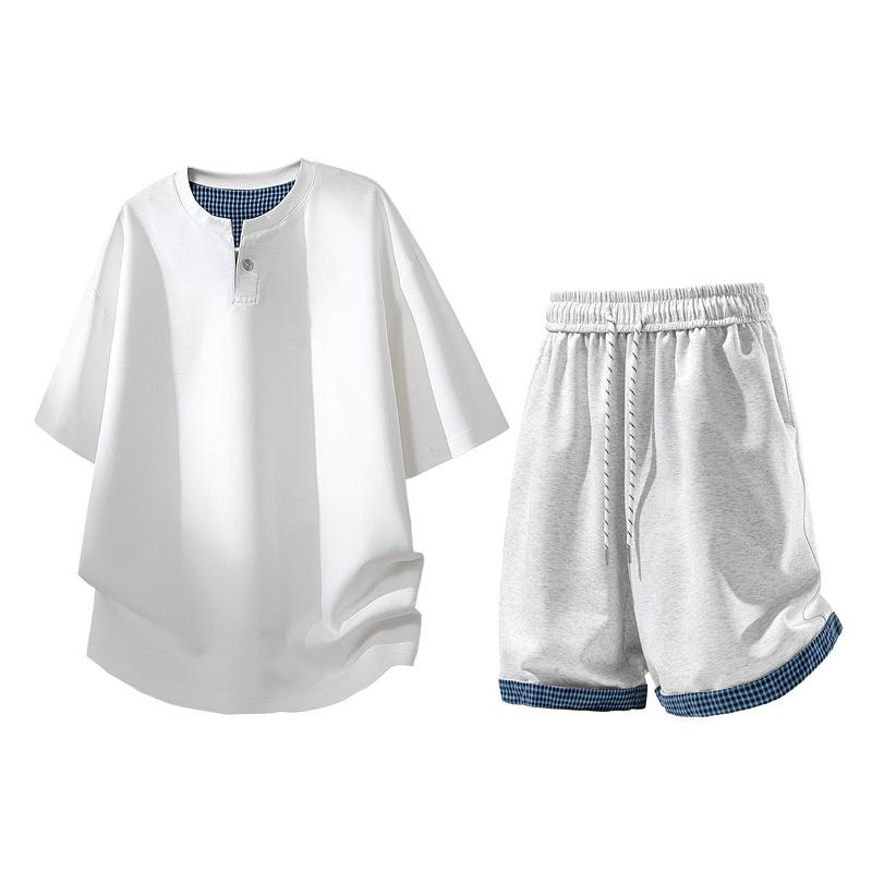 Men's Two-Piece Summer Set: Short Sleeve Tee & Five-Point Pants – Trendy, Sporty, Casual