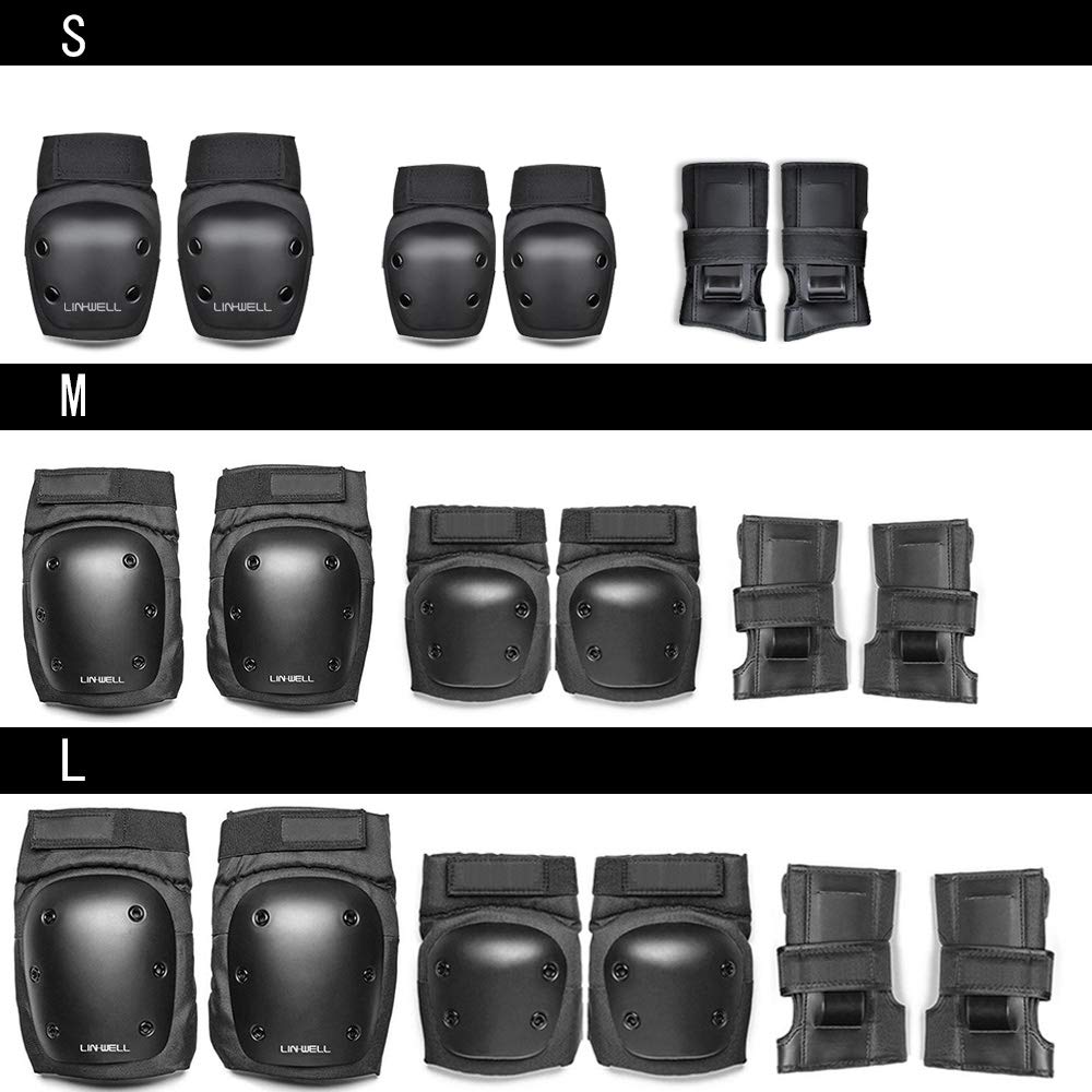 6-Piece Skateboard Protector Set: Wrist, Elbow, and Knee Guards for Kids and Adults, Includes Storage Bag (Medium Size: 150cm-175cm (Women's-Men's))