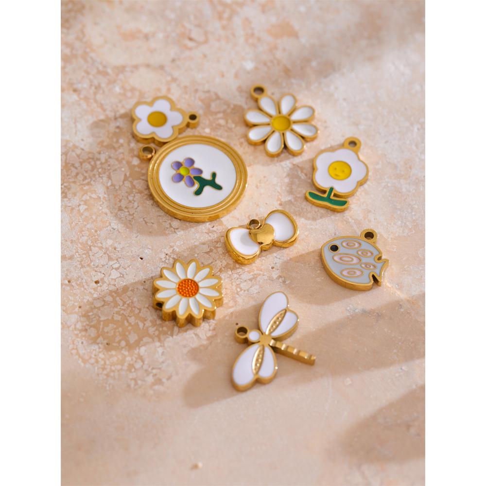 Yhpup Fashion Enamel Lemon Strawberry Heart Flower Gift DIY Accessories Making Necklace Bracelet Earring Stainless Steel Jewelry