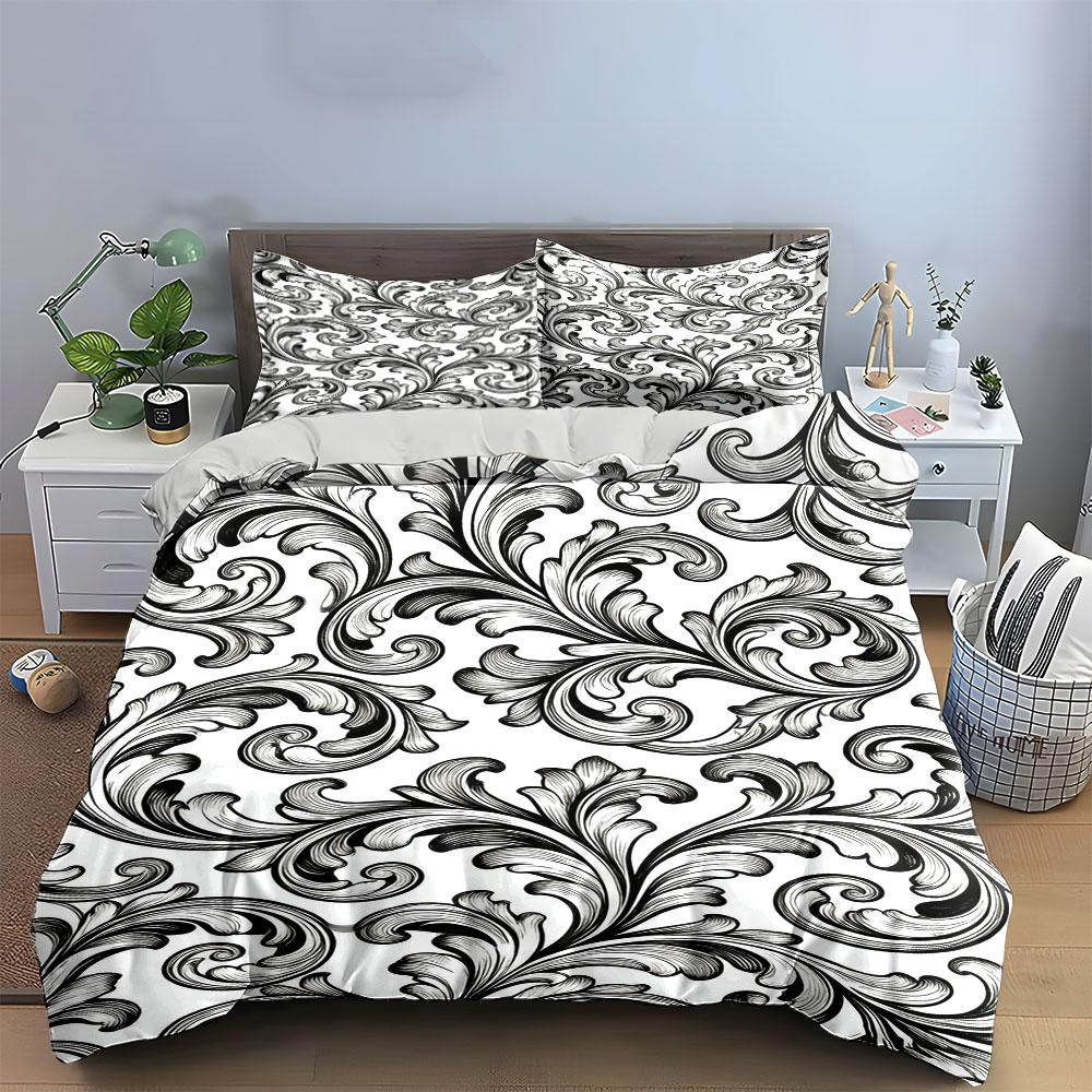 Black Swirling Floral Patterns. Bedding Sets Duvet Cover Sets Duvet Covers Pillowcases(1 * Duvet Cover 2 * Pillowcases Without Duvet Insert)
