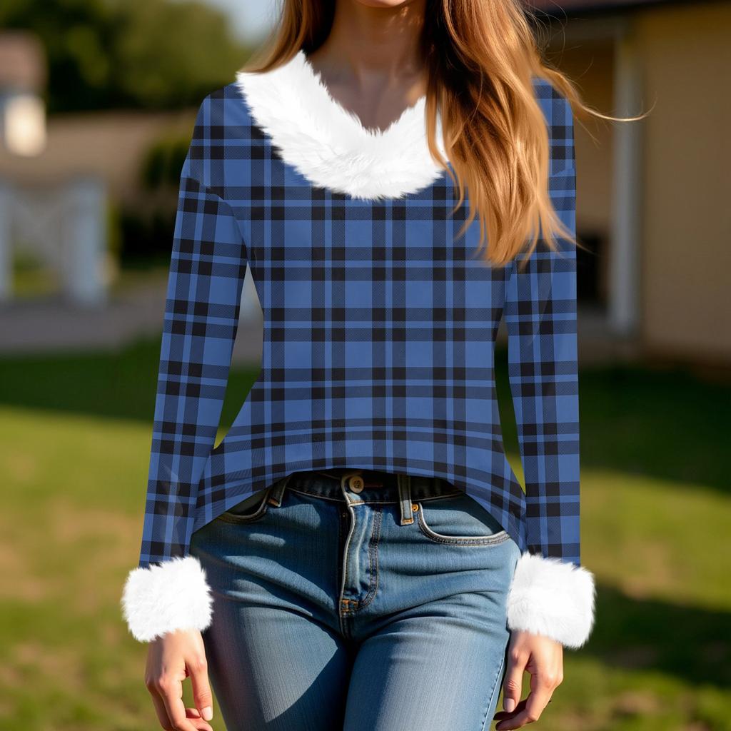 Women's T Shirt Tee Print Shirt Long Sleeve Party Fleece Collar V Neck  Top