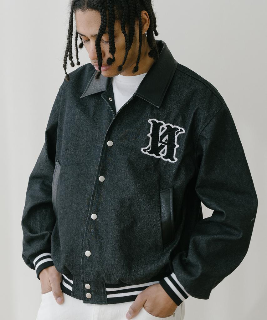 Vastic Leather Collar Logo Varsity Jacket_Black