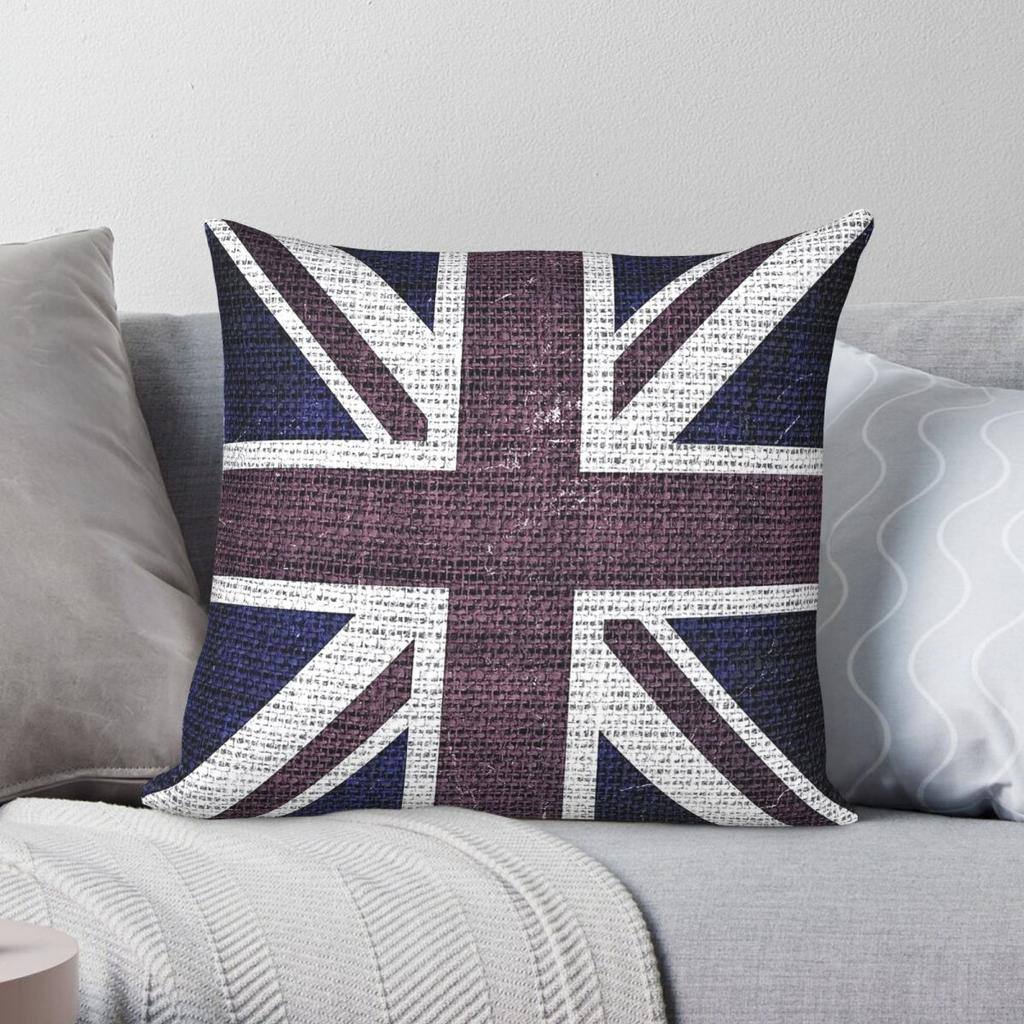 Britain Flag Burlap Rustic Square Pillowcase Polyester Linen Velvet Printed Zip Decorative Pillow Case Home Cushion Cover