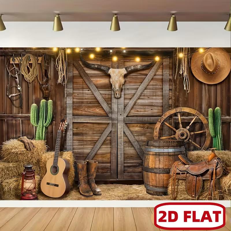 Dwuwymiarowa rustykalna westernowa dekoracja tła na koncert country i wystrój wiejskiego domu