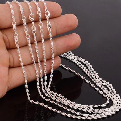 European and American Silver-Plated Women's Necklace with Water Wave Chain and Clavicle Pendant