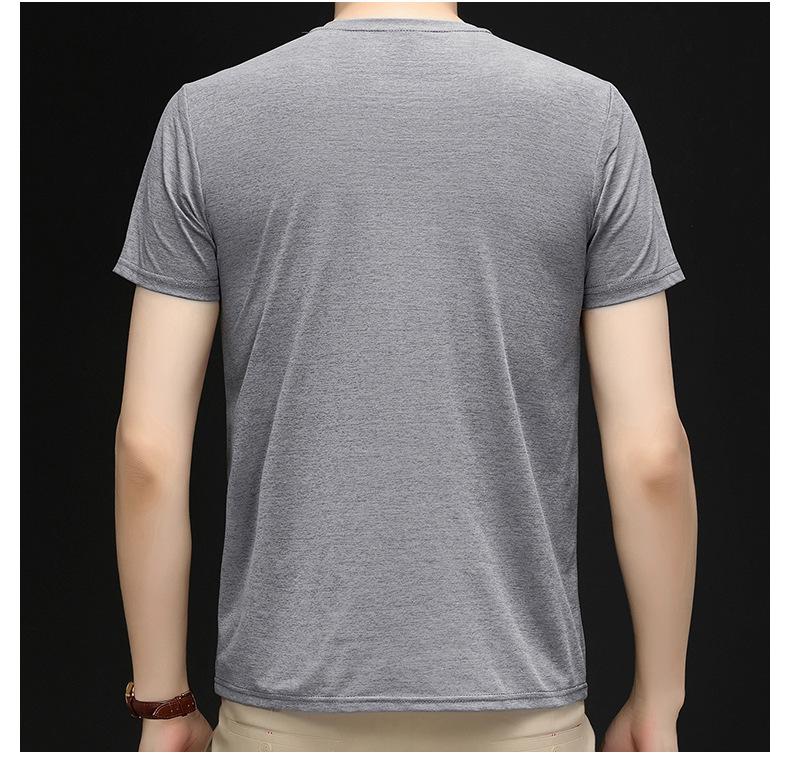 Men's Stretchy Breathable Ice Silk Short-Sleeve T-Shirt - Round Neck, Solid Color, Versatile Casual Base Layer for Summer.