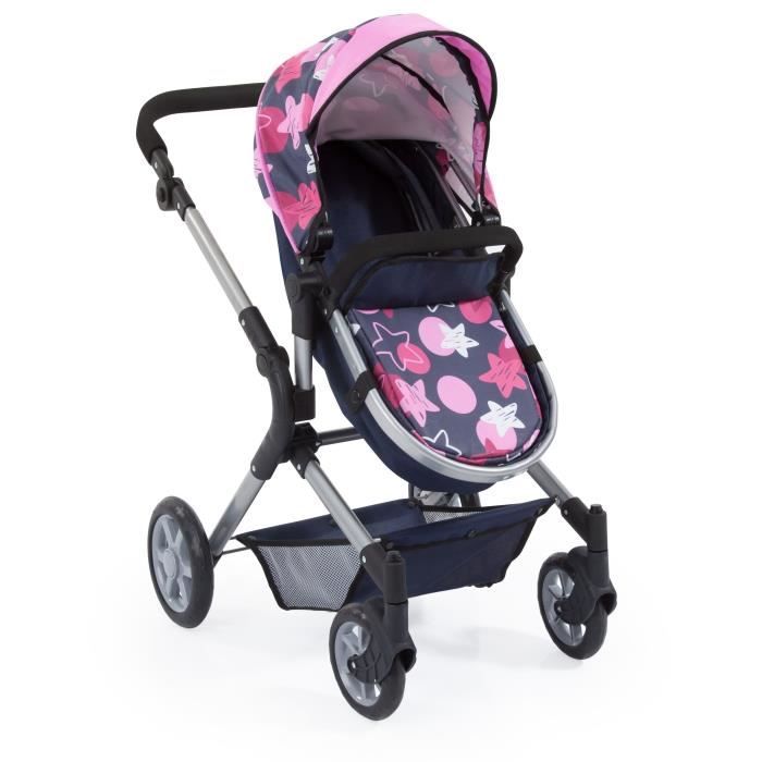 Landau pour poupée neo star bayer design - bleu et étoiles roses - convertible en poussette