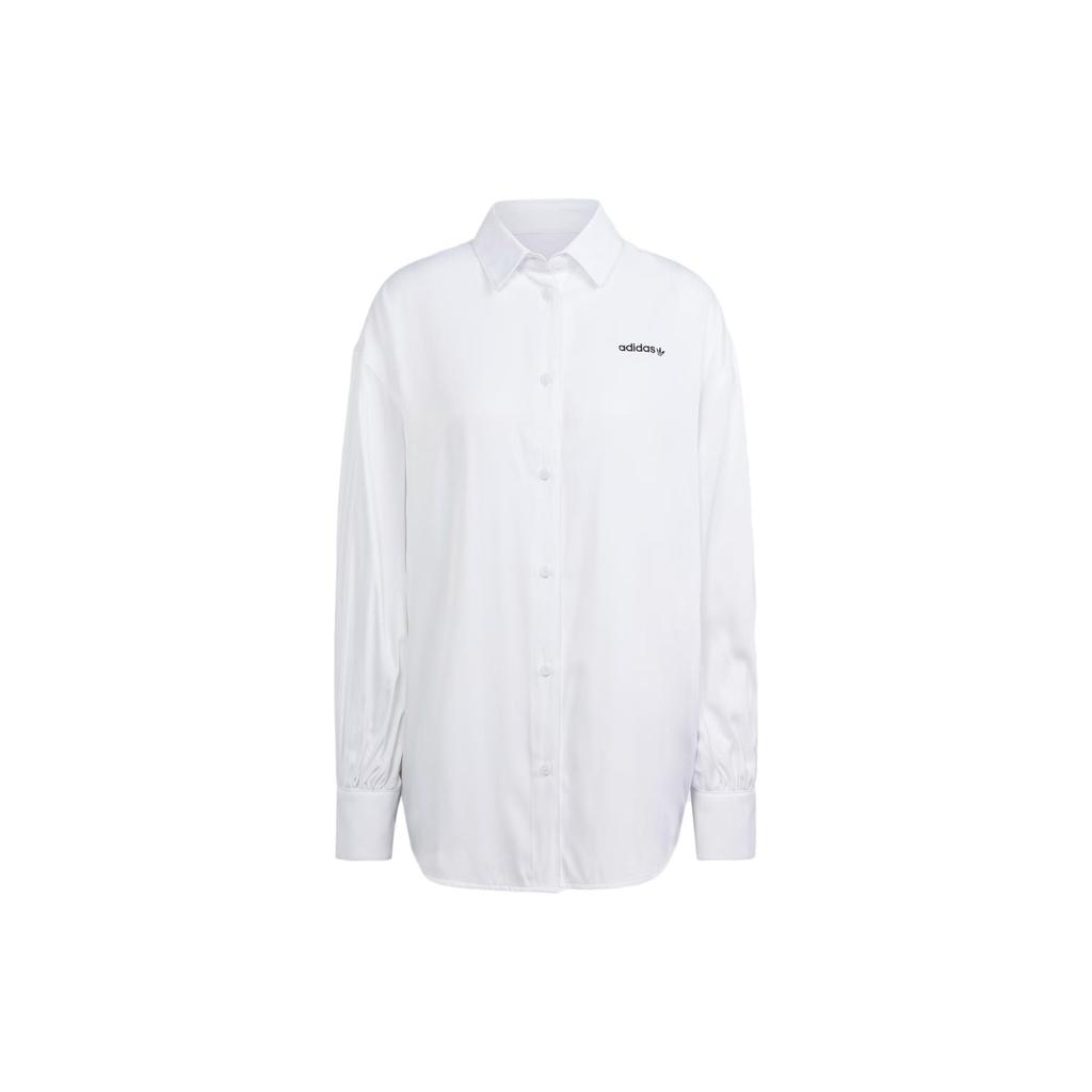 Adidas Originals Trefoil 3-Stripes Oversized Long Sleeve Shirt Women Tops White IR9790