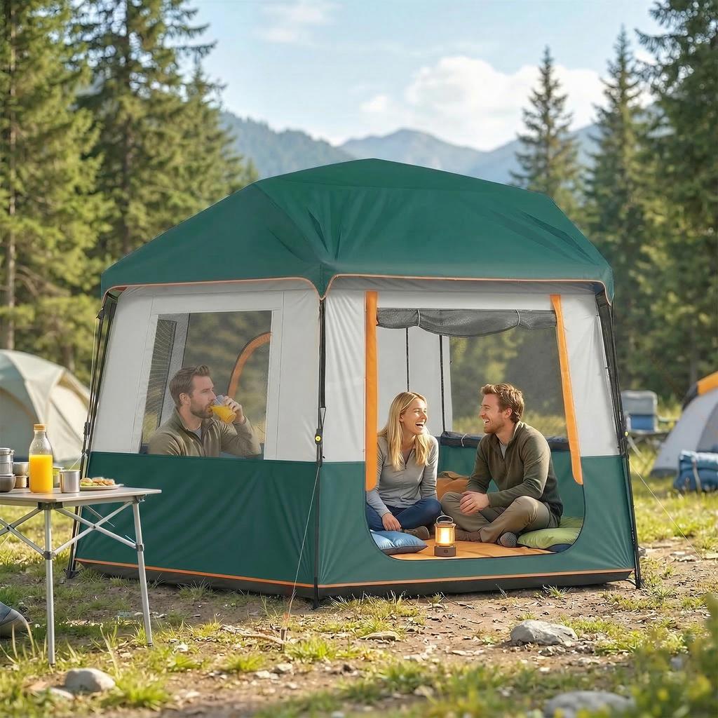 Cabin Tent Easy Setup 3000mm Waterproof Camping Tent 4 Person with Carrying Bag Green