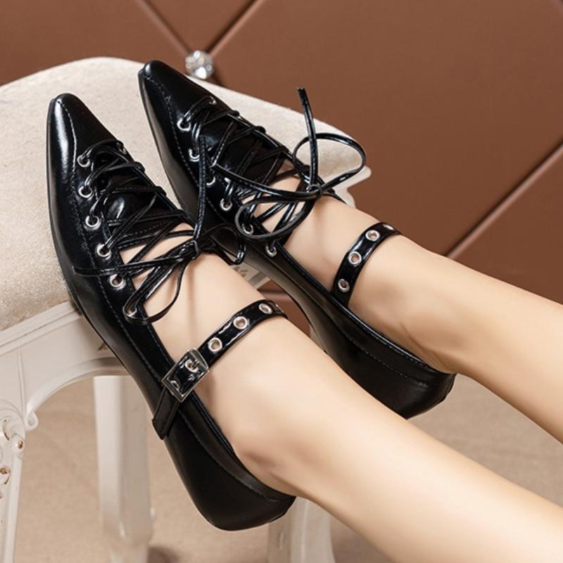 

Женские сандалии с острым носком, балетки, сексуальная обувь на шнуровке, лето 2025, роскошные туфли Мэри Джейн для вечеринок, повседневные неглубокие туфли 35 чёрный