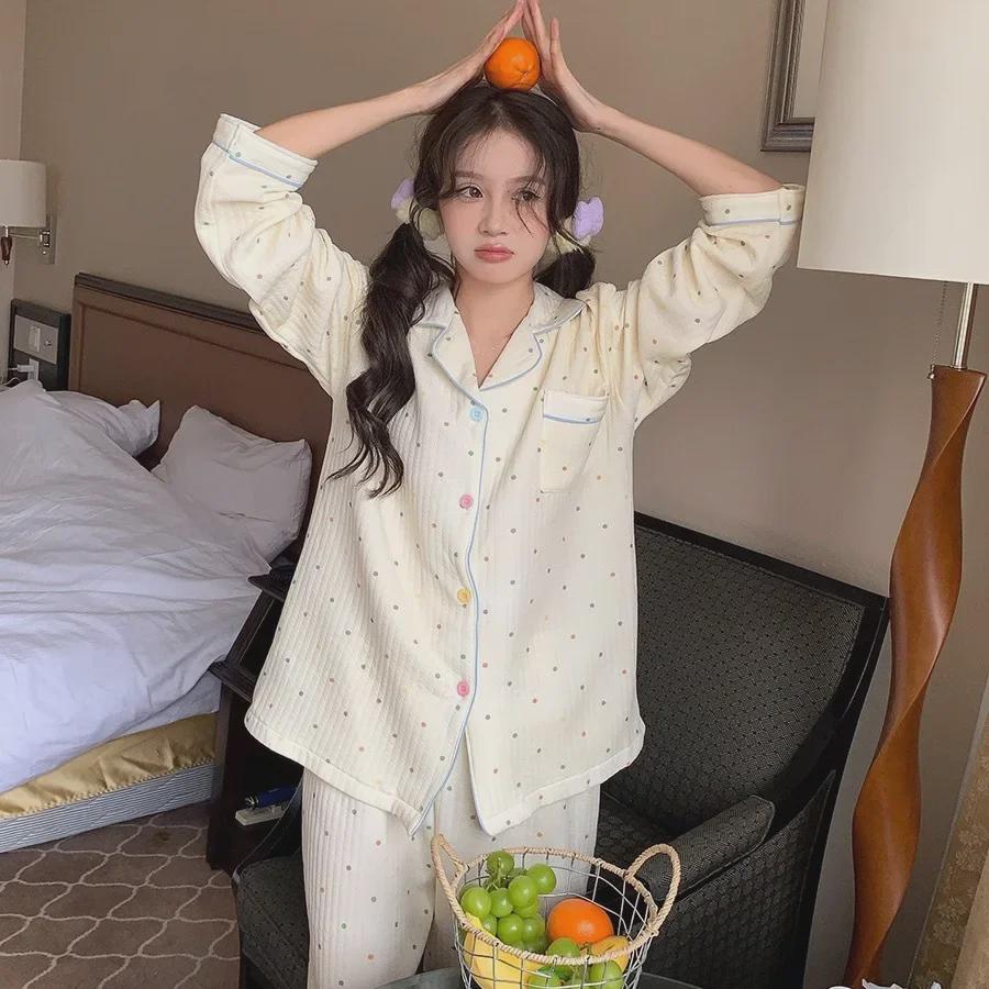 "Set de pijama de toamnă/iarnă pentru femei TikTok": Set din bumbac drăguț și călduros din două piese pentru purtat acasă"