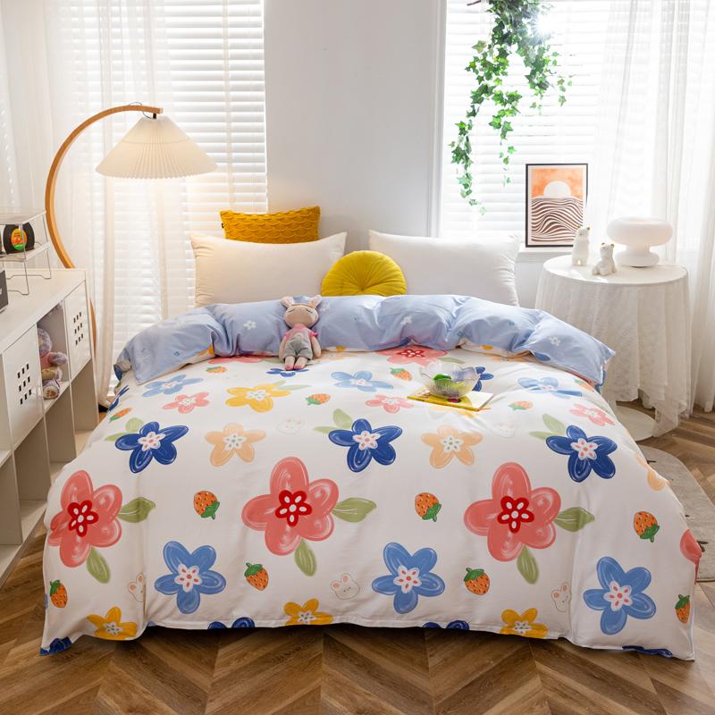 Kawaii Cartoon Bear Duvet Cover Cotton Girly Style Pattern Bedding Soft Skin-friendly Breathable Comforter Cover for Kids Girls