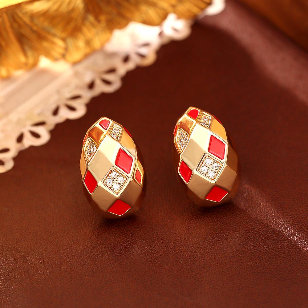 Elegant Gold-Plated Copper Zircon Rhombus Drop Earrings: Unique Fashion Design for Women