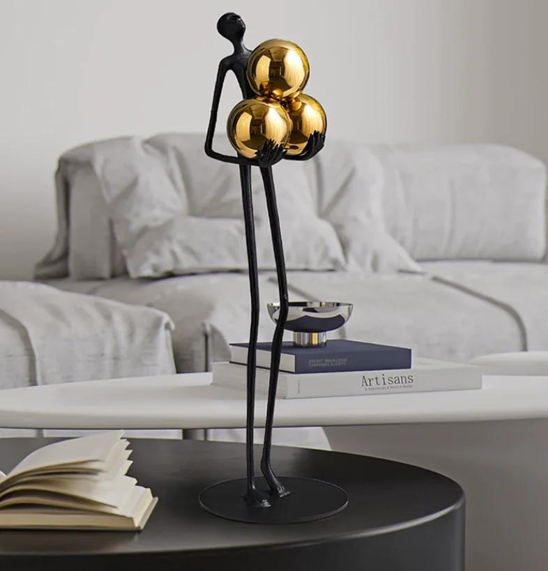 Men's Black Minimalist Accessories, Metal, Gold Ball Decorations, Abstract Figures, Statues, Desktop Decorative Sculptures