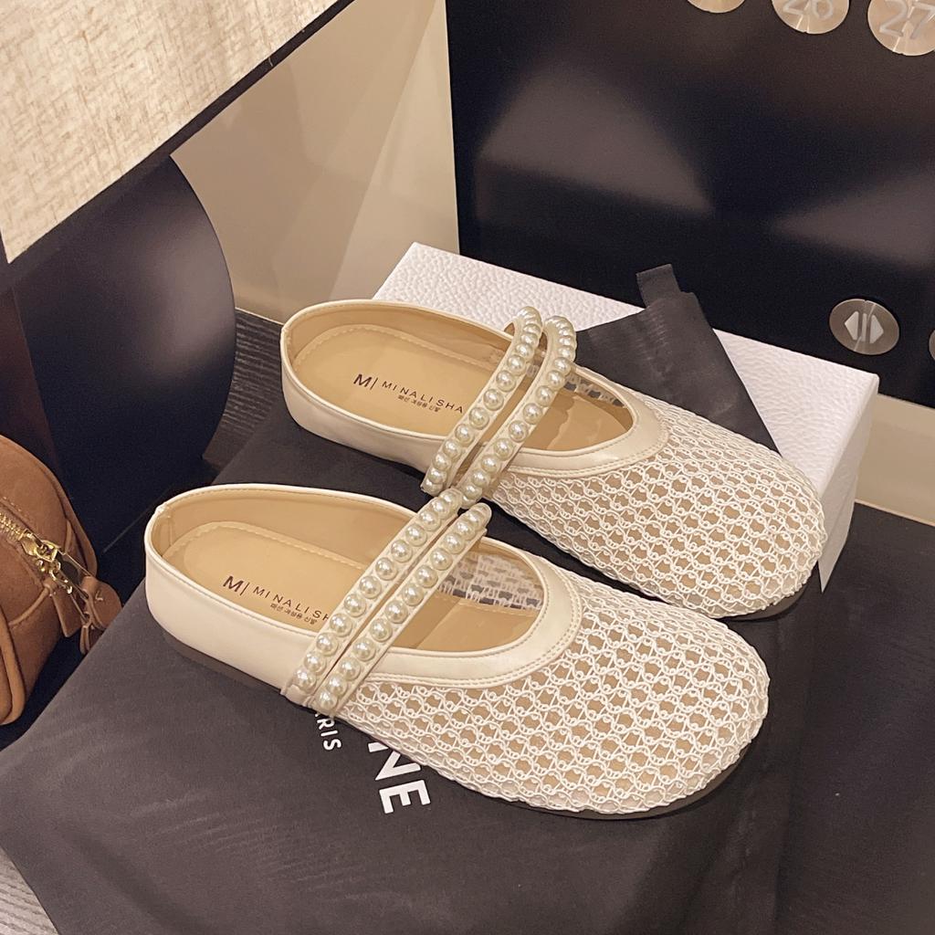 2025 New Thick-soled Mary Jane Shoes Women's Summer Outer Wear Bag Head Half Slippers Shoes Lazy One Pedal Mesh Sandals